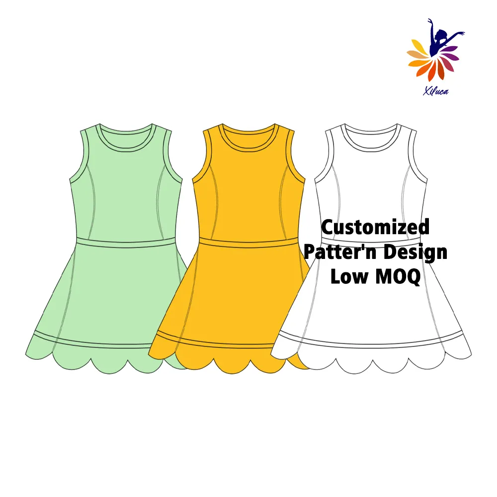 Girls Sleeveless Slim Dress Premium High Elastic Lace Hem Built in Shorts Custom Logo Print OEM ODM Fashion Outfit