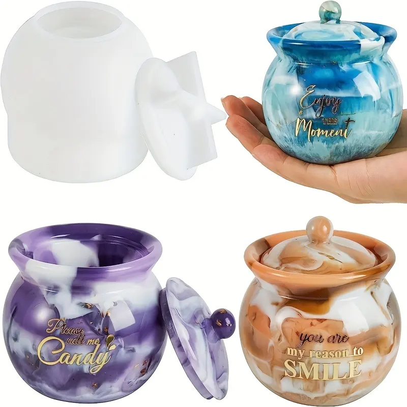 Jar with Lid Silicone Mold Epoxy Resin Mold Storage Box Treat Candy Jar Jewelry Container Home Decor