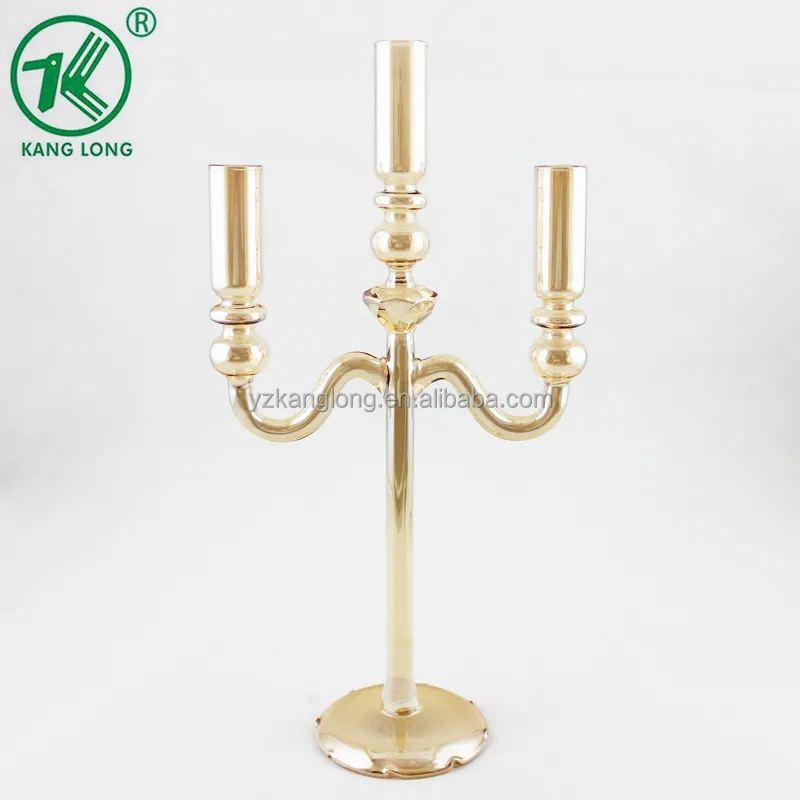 3 Arms Special Design Wedding Gold Plating Crystal Glass Candelabras for Table/home Decorations