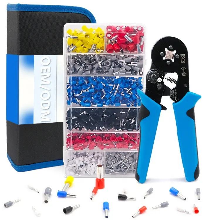 1200PCS Cord End Bootlace Ferrule Terminals Connector Assortment Cable Wire Self-Adjusting Ratchet Hand Tool Crimping Pliers Kit
