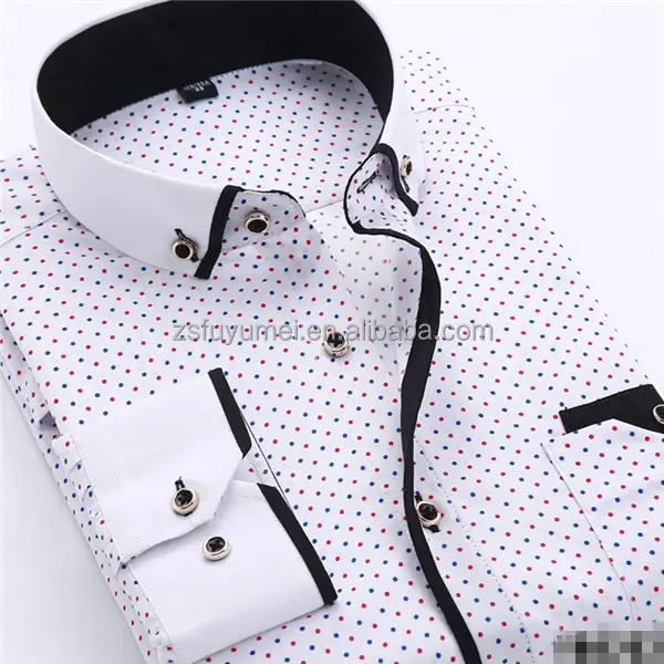 Men's Italian Double Collar Cotton Dress Shirt Long Sleeve Dot Plus Size Mens Formal Casual Shirts