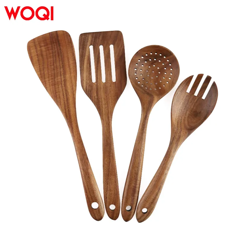 WOQI Factory Wholesale High Quality Acacia Wooden Kitchen Utensils Non-Stick Cooking Tool Sets