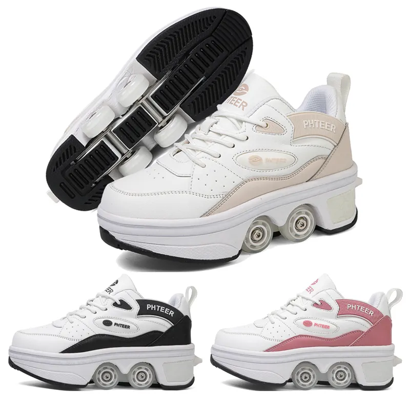 Safe and Durable 4 Wheel Roller Skate Shoes for Boys and Girls Fashion Sneakers With Wheels Dual-purpose Skating Casual Shoes