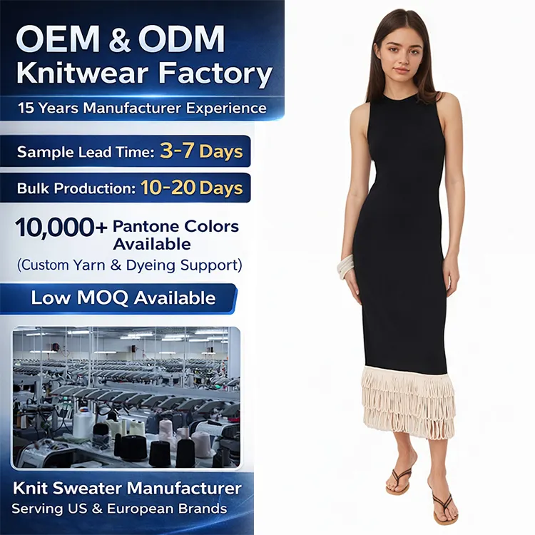 Women's Summer Pencil Knee-Length Tassel Washable Simple Knitted Tight-Fitting Dress-OEM ODM Clothing Manufacturer
