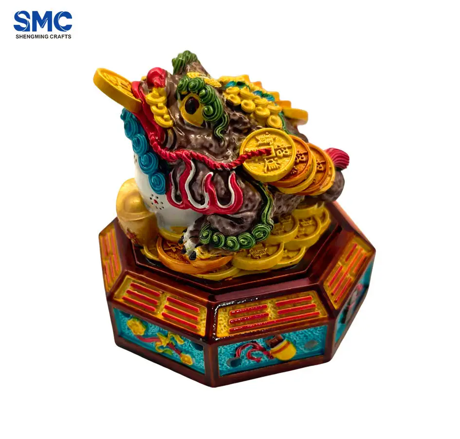 SMC Custom OEM Resin Golden Toad 3D Artistic Sculpture Figurine Money Lucky Fortune Feng Shui Statue Home Office Desk Decor