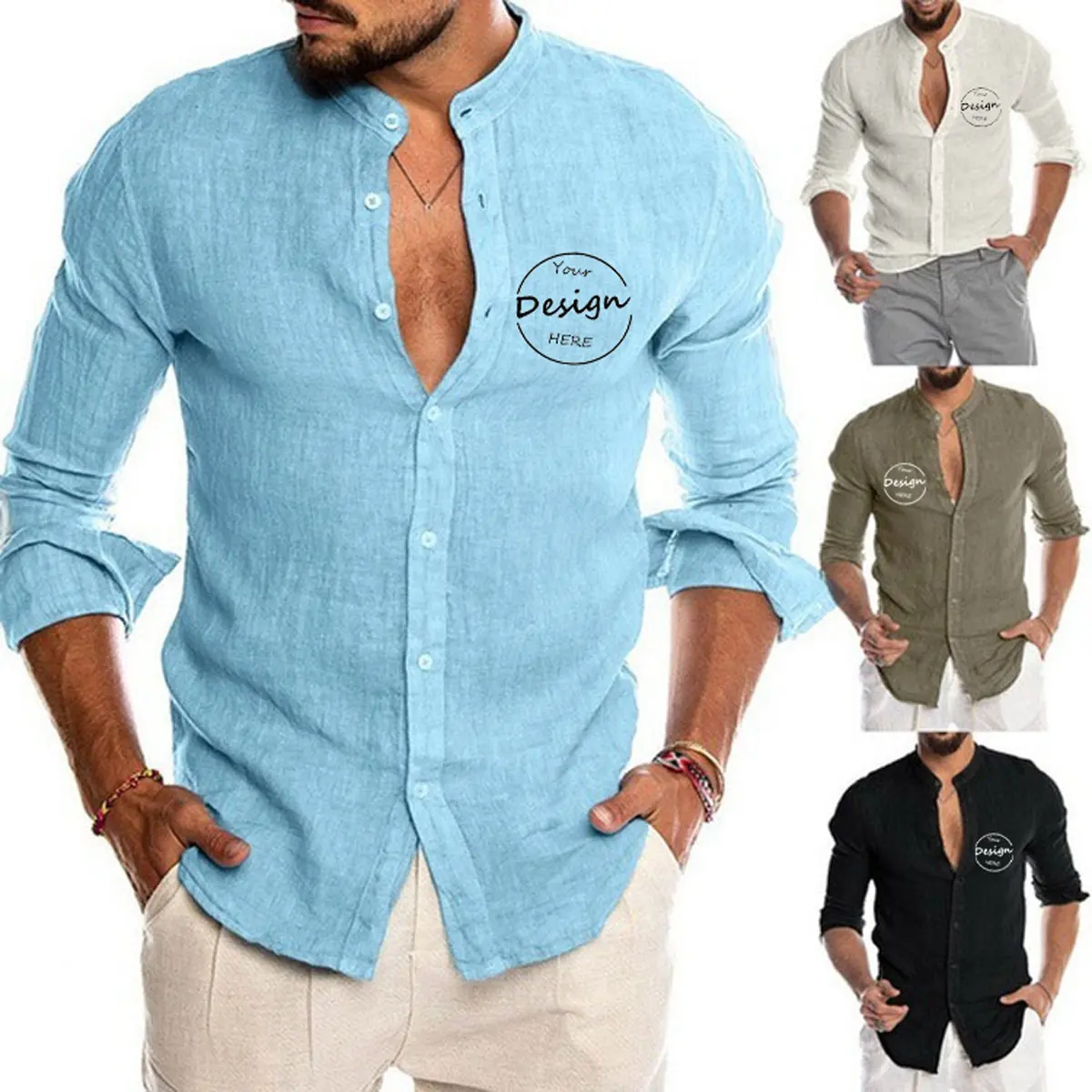 Wholesale Man's Shirts Spring Autumn Street Style Linen Shirt Men Custom Logo Mens Clothing Shirts