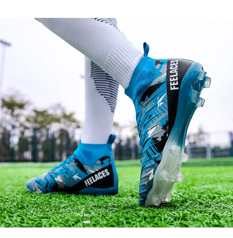 Youth High-Cut Soccer Cleats 2025 -AG Grass TF Turf Cushioned Ankle Support Synthetic Leather for Teen Junior Players Made China