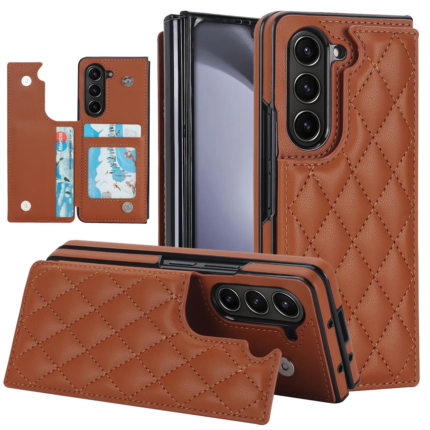Luxury Slim PU Leather Sports Design Wallet Case for Samsung Z Fold 6 5 4 3 Mobile Phones Features Card Slots