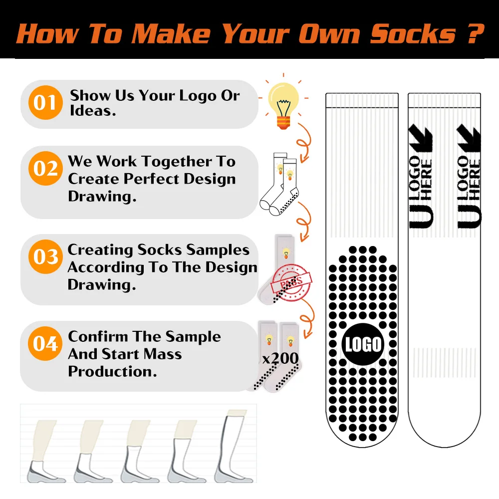 Free Sample Low MOQ Custom Made Logo Anti Slip Socks Men Non Slip Grip Football Soccer Sock Crew Athletic Sport Grip Socks