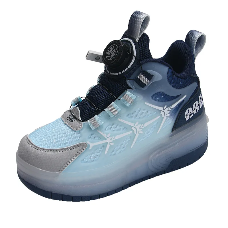 2025 New Children's Sport Shoes Boys' Girls' LED Light-Up Skateboarding Shoes Single-Wheel Outdoor Sneakers