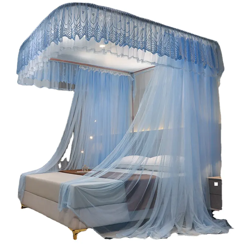 Quadrate Shape Multi-Layer Princess Lace Mesh Foldable Floor Mosquito Net 100% Polyester Multi-Purpose for Camping Travel Home