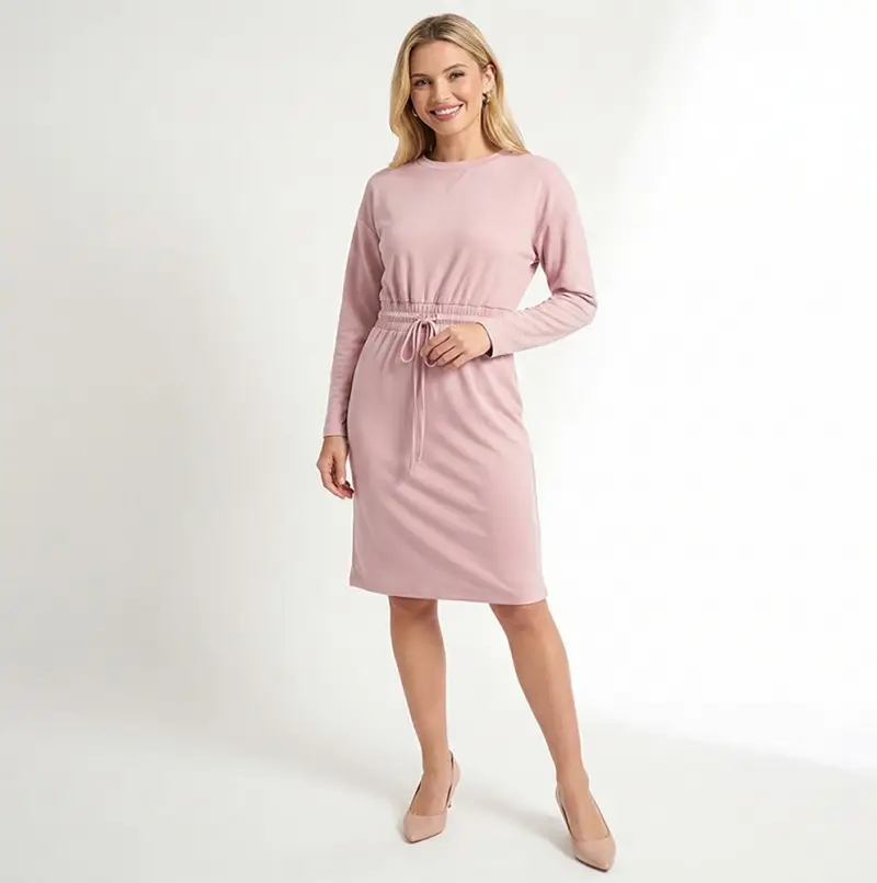 Women's Viscose-Cotton Blend Drawstring A-Line Dress Casual Wear