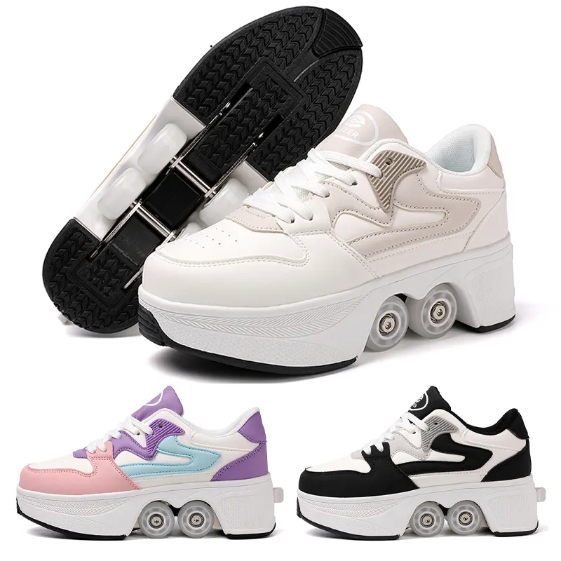 Roller Skate Shoes with 4 Retractable Wheels Sport Shoes for Outdoor Walking and Sports Children Roller Shoes