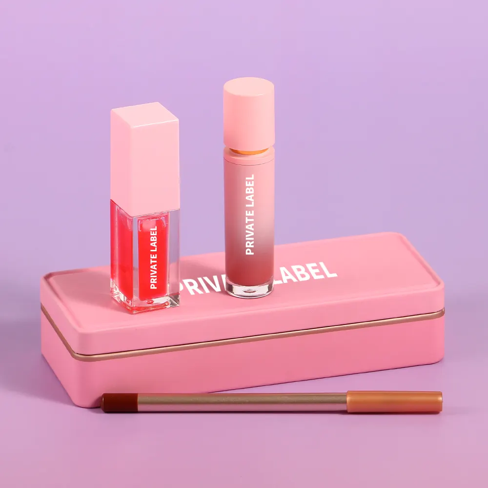 Wholesale Private Label Makeup Custom Logo Cosmetics 3 in 1Matte Cruelty Free Cosmetics Lip Kit Gift Sets