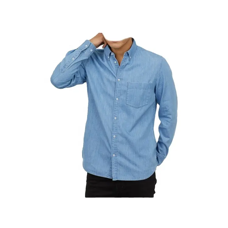 Fashion Western Men's Shirts Style Solid Colors Denim Jeans Casual Autumn Long Sleeve Denim Shirts for Men