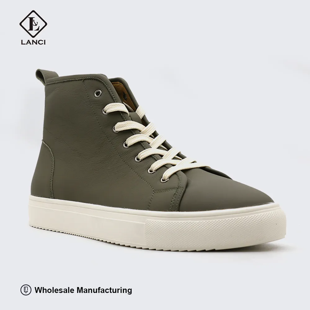 LANCI OEM Custom Sneaker Manufacturers Unisex Sneakers High Top Height Increasing Soft Thick Bottom Genuine Leather Sneakers