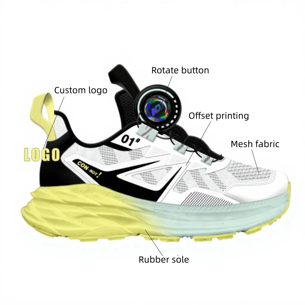 Wholesale Custom Logo Packaging Kids Sneaker Rotate Button Soft Rubber Sole Casual Children Sport Shoes