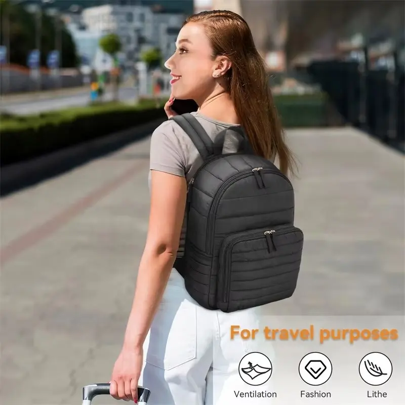 Custom Fashion Multi Pocket Lightweight Quilted Nylon Puffer Backpack with Laptop Compartment for Travel Daily Use