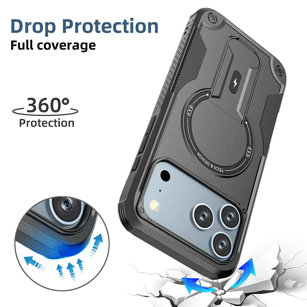 Luxury Magnetic Shockproof Tpu Pc Phone Case for Phone 17 Pro Max Stand Holder Hard Cover Phone Case for I17 Pro Max