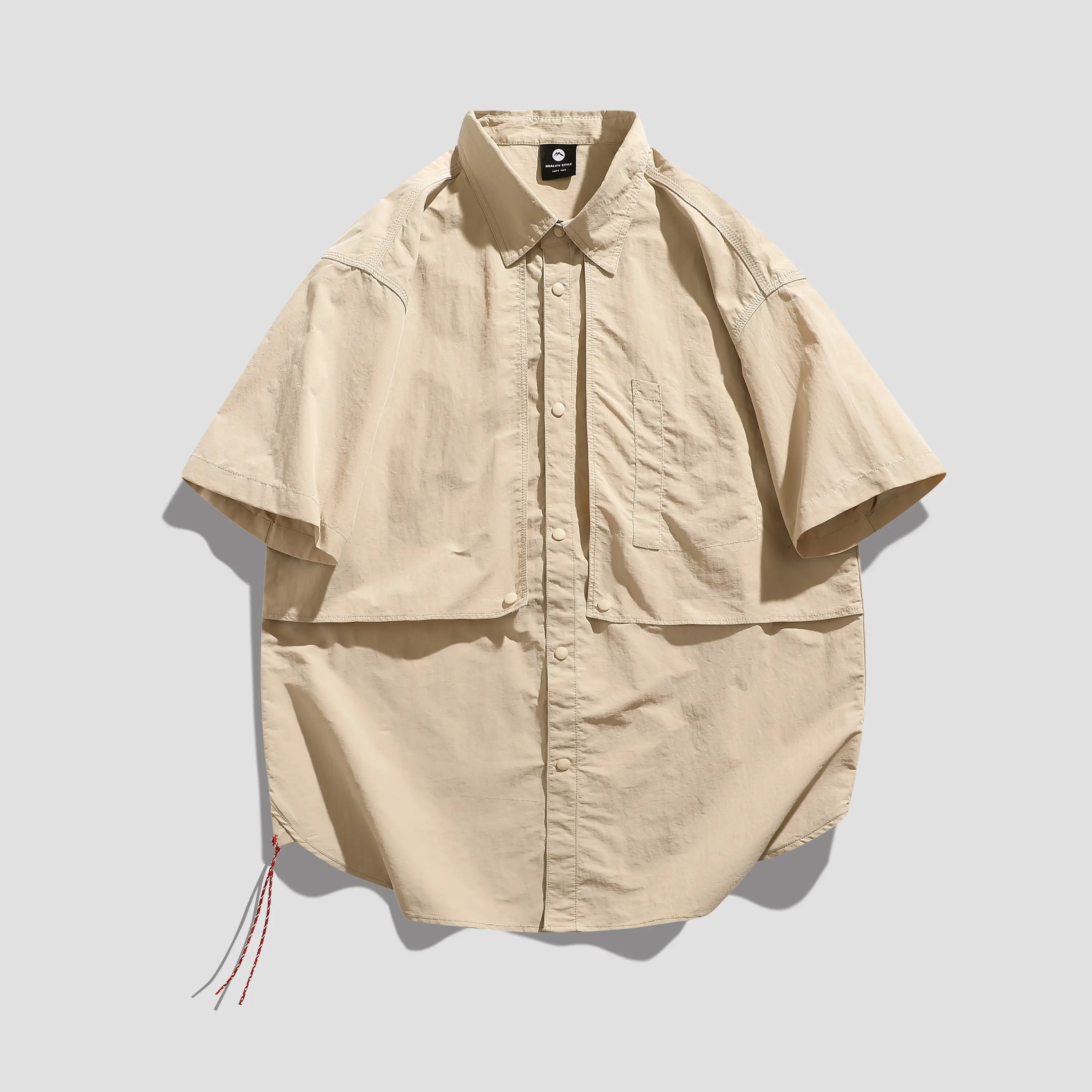 Men's Professional Casual Short Sleeve Work Shirt Breathable Anti-pilling Button-Up Solid Color Pockets XL Size Single Summer