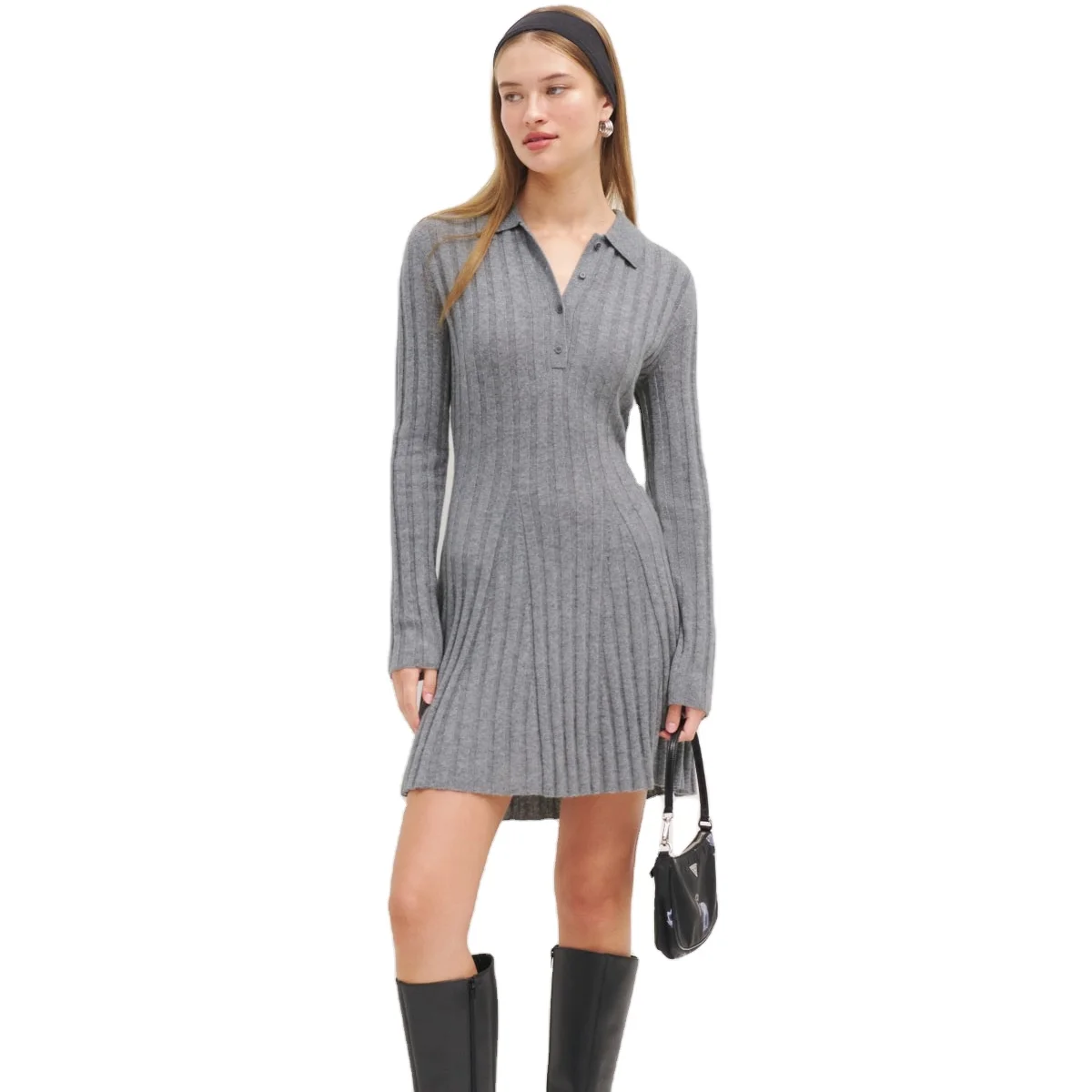 Custom Made in China Inner Mongolia Wool Dress Women Knitted Winter Dresses Long Sleeve Casual Dresses