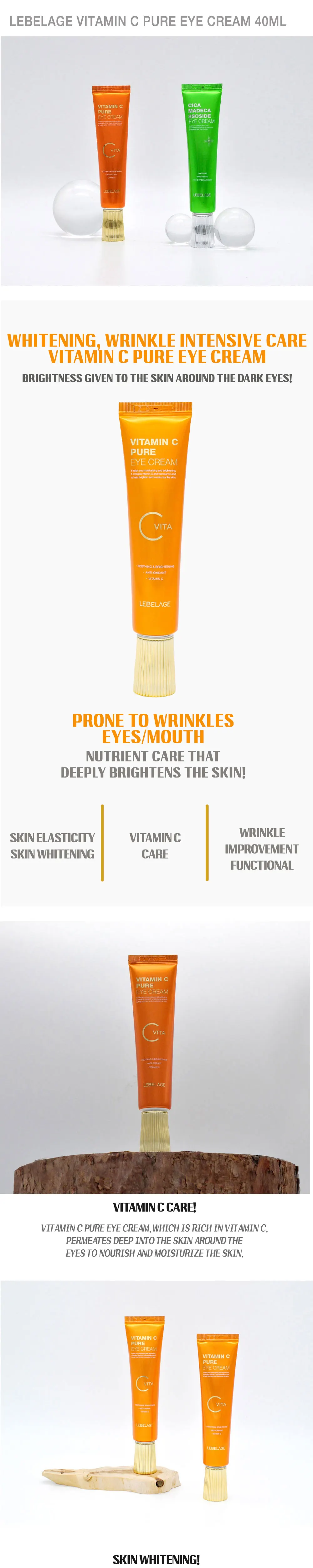 LEBELAGE K Beauty Anti-Aging Anti-Wrinkle Eye Cream Vitamin C Hydrating Brightening Moisturizer Formula Dark Circles Fine Lines