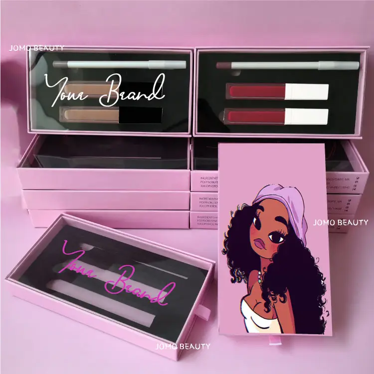 3 in 1 Longlasting Matte Lip Gloss and Lip Liner Pencil Sets Private logo Vegan Cosmetic Kit pink Box