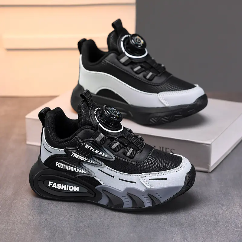 New High Quality Synthetic Upper Kids Sports Shoes 28-40 School EVA Light Walking Quick Lace Low Price Factory Export Running