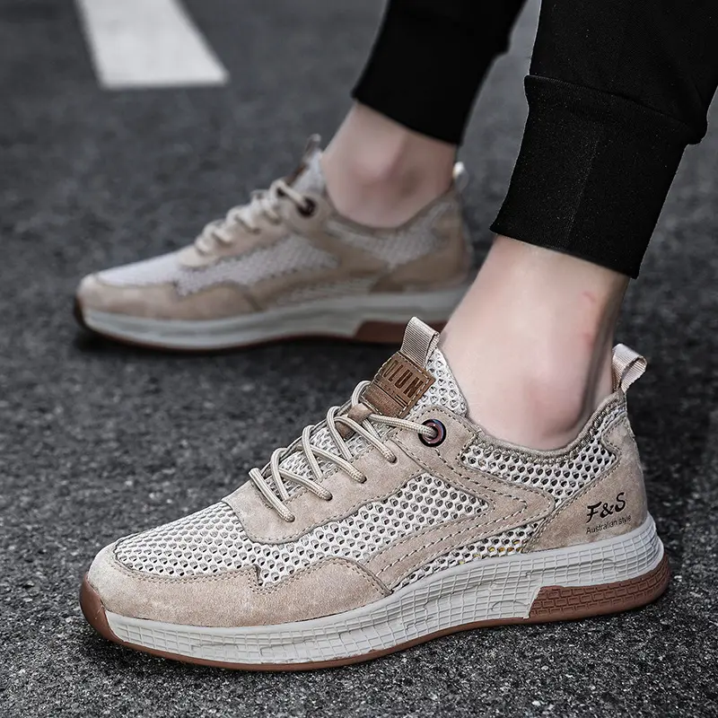 Sports Shoes for Men in Summer Breathable Leather Mesh for Men Large Mesh Hollow Soft Soles Lightweight Non-Slip Jogging Shoes
