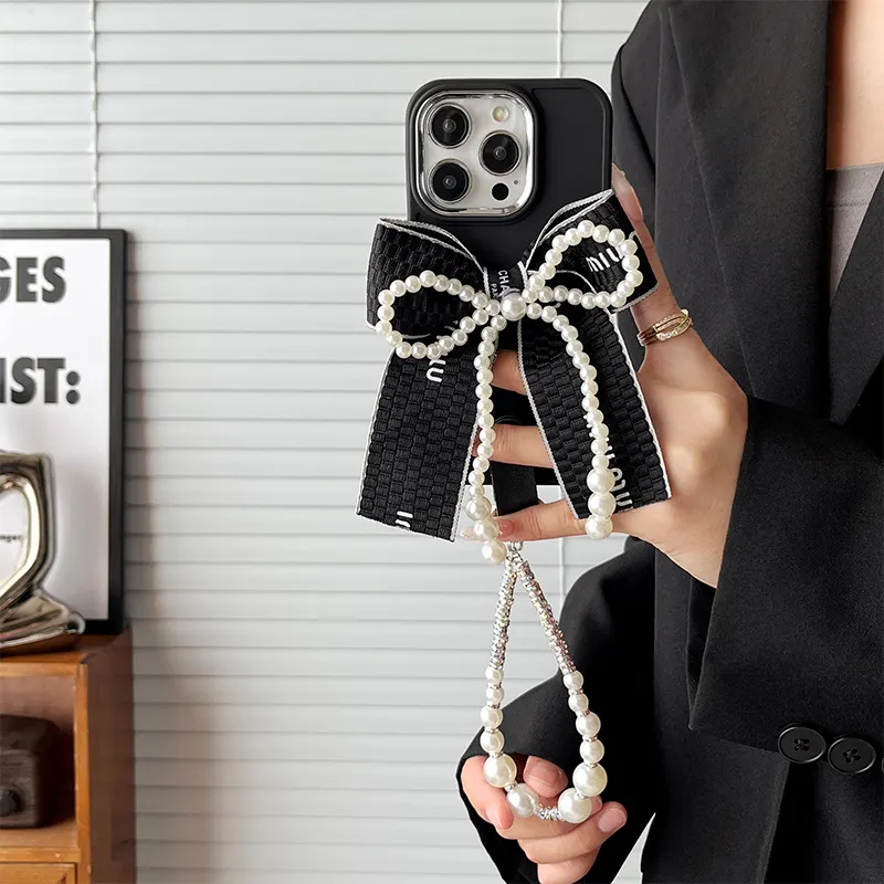 Luxury INS Style Pearl Bow Ring Bracelet TPU Silicone Korean Ins Style Phone Case for iPhone 17Promax 16 Plus 14 Pro 13 12 15
