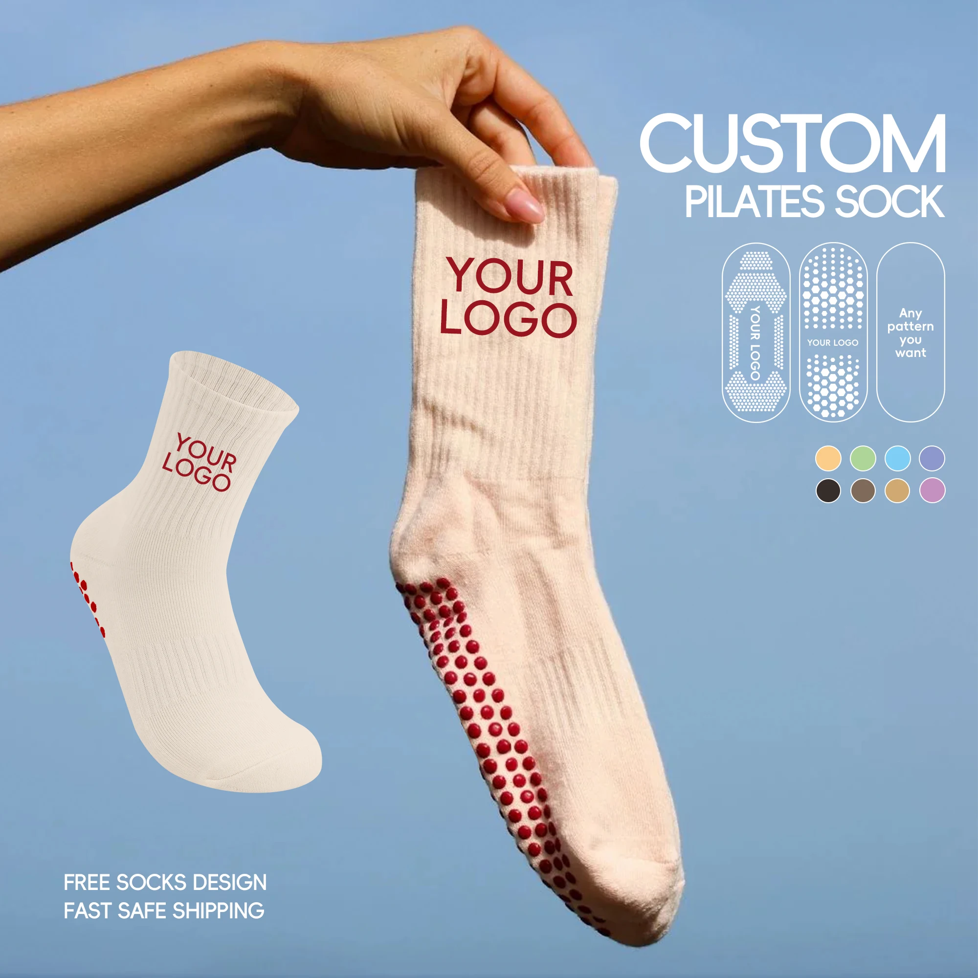 Factory Logo Design Brand Sports Socks Grip Women Anti Slip Cotton Yoga Socks Cotton Custom Pilates Socks