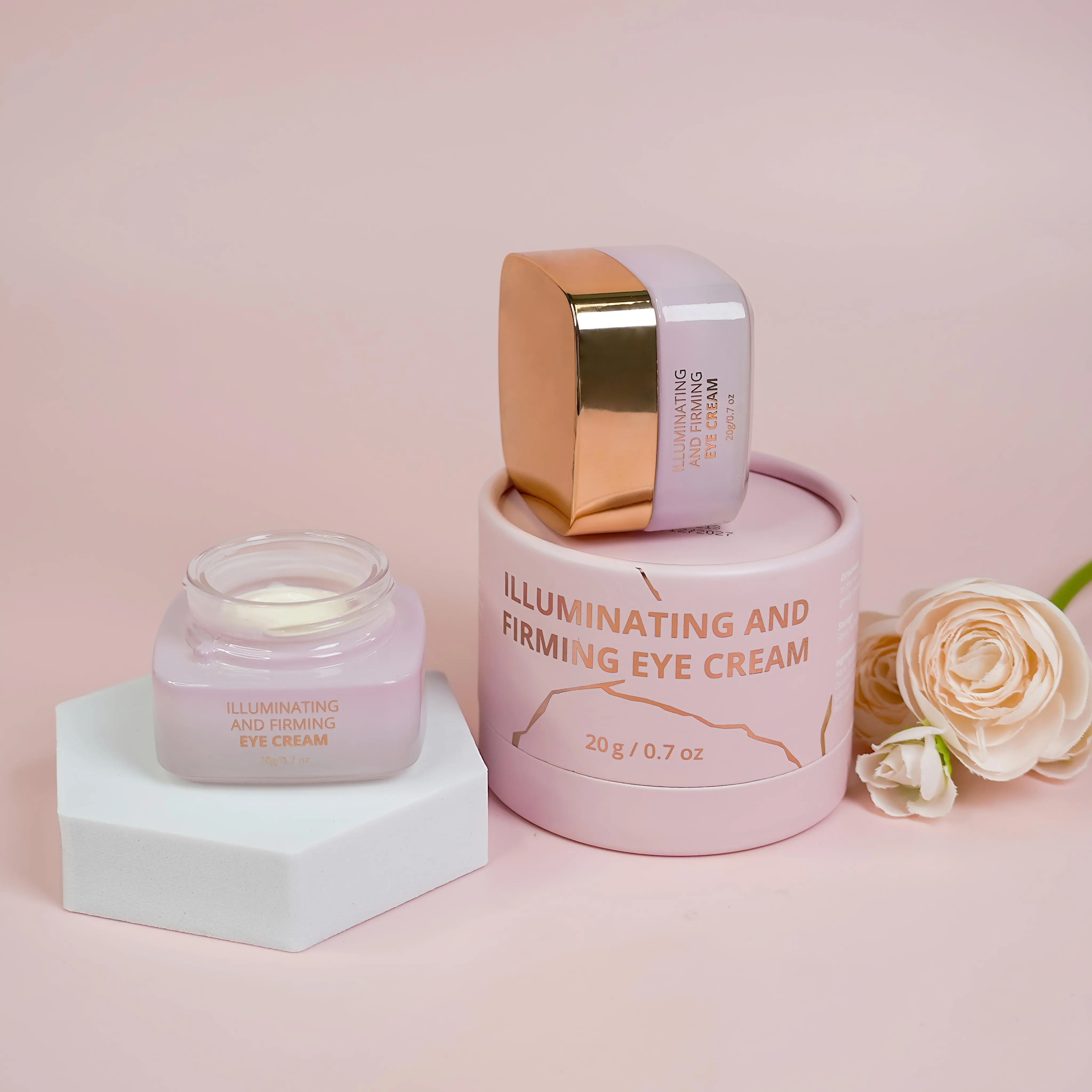 Cruelty Free Anti Aging Anti Wrinkle Eye Bags Removal Tightening Under Eye Serum Cream Pink Illuminating and Firming Eye Cream