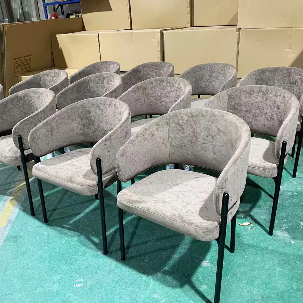 Nordic Modern Minimalist Designer Fabric Dining Chairs with Metal Iron Backrest for Home and Hotel Use