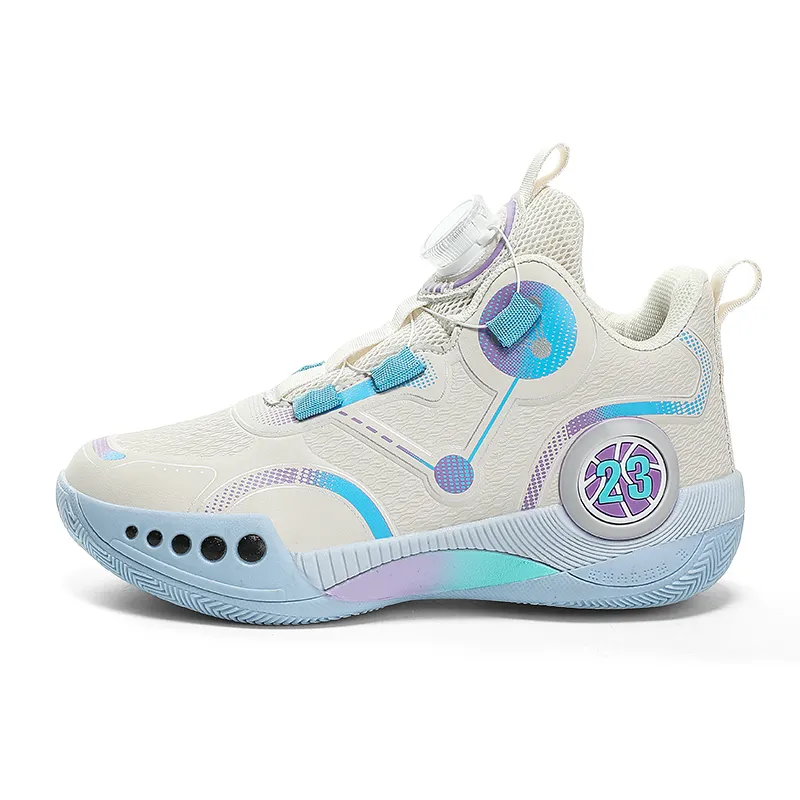 Low MOQ Rotating Button Children Basketball Style Shoes Sneaker Anti-Slip Kids Sport Shoes Zapatillas Baloncesto