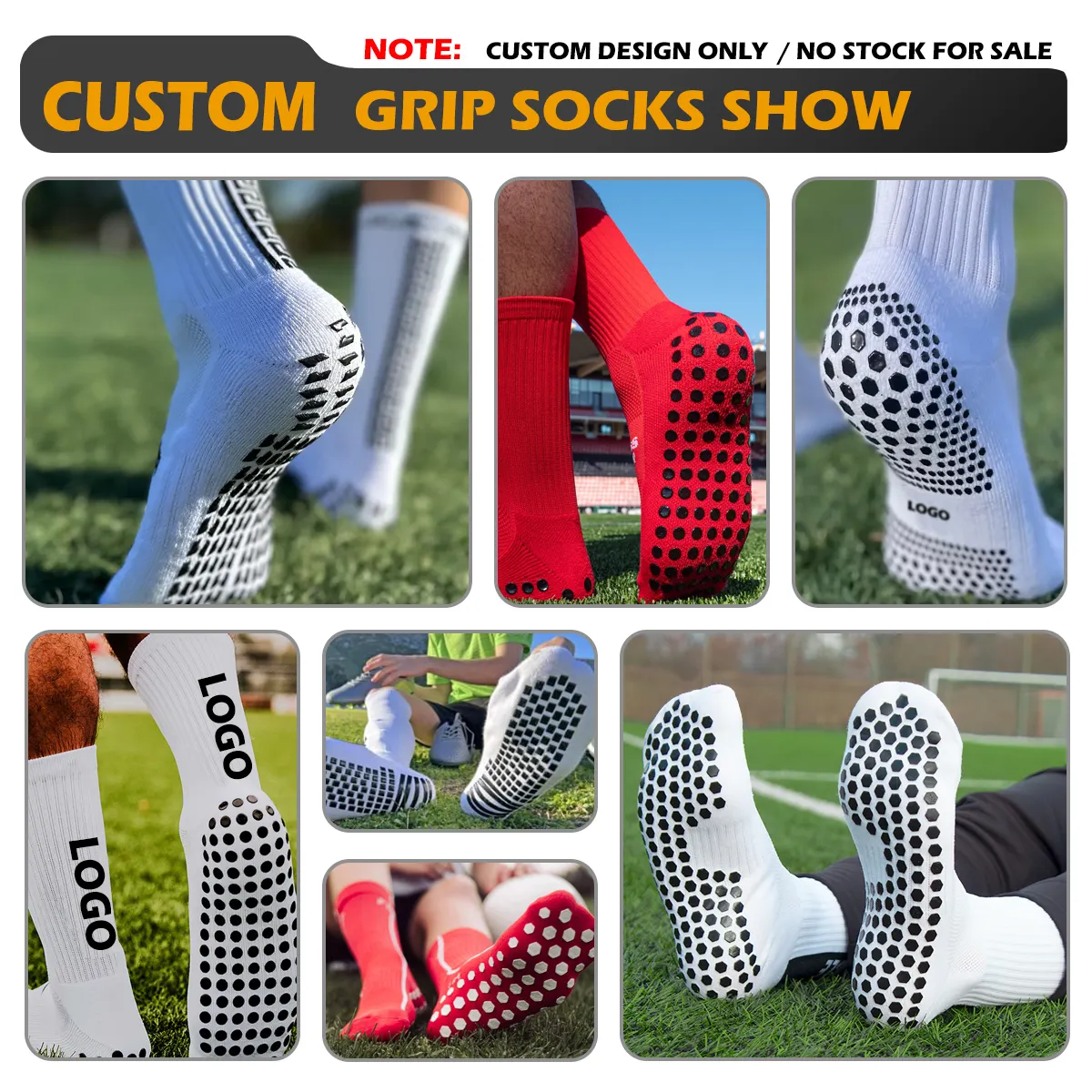 Custom Logo Anti Slip Sports Grip Socks Soccer Football Socks Unisex Sporty Football Grip Socks