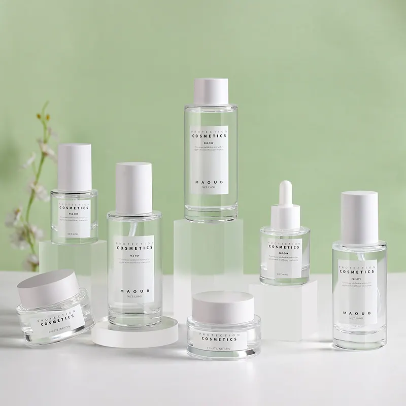 Most Popular Elegant Luxury Crystal Clear Premium Quality Glass Packaging Cosmetic Packaging Set With Lid