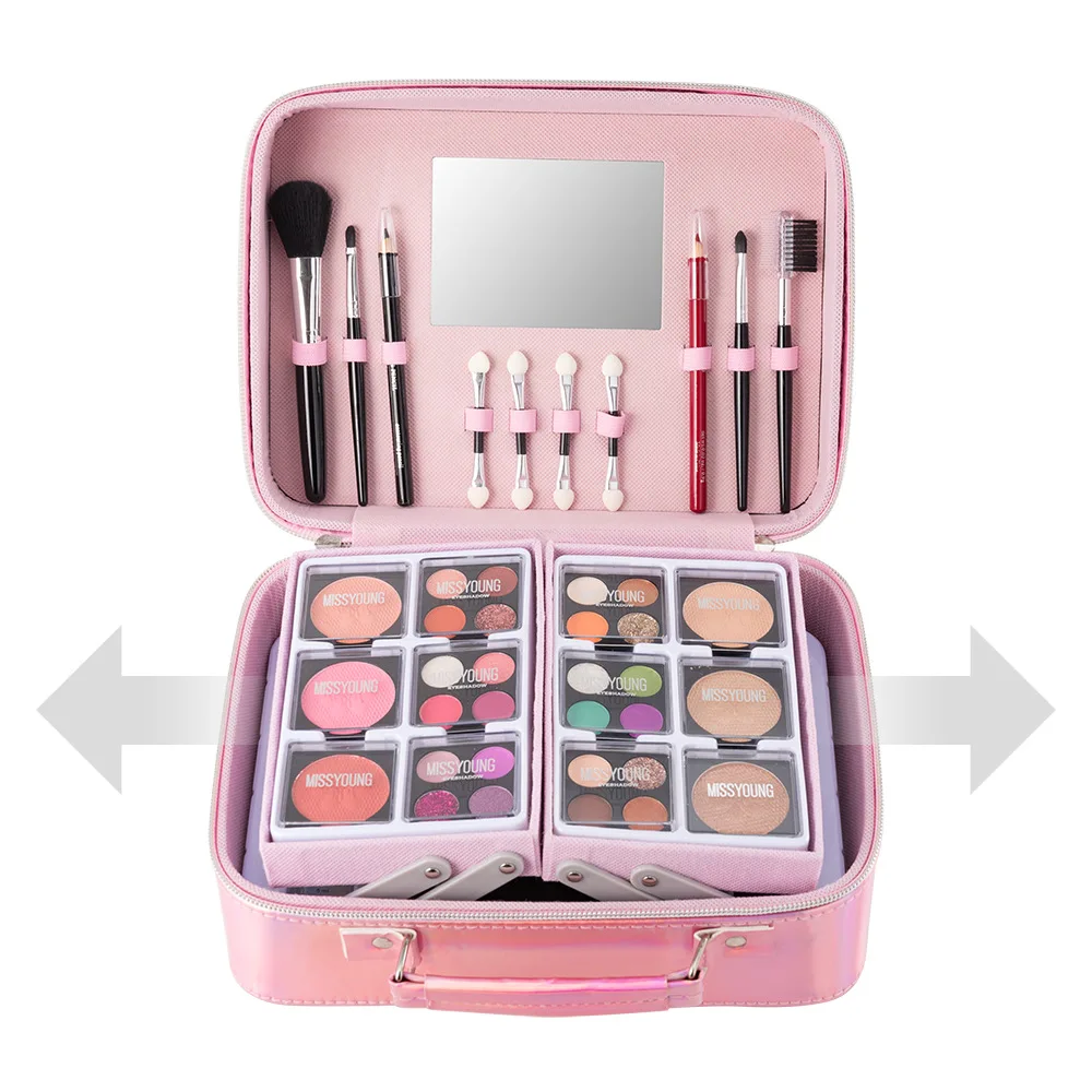 High Quality Facial Makeup Waterproof Easy to Color High Gloss Eye Shadow Powder Blusher Lipstick Set