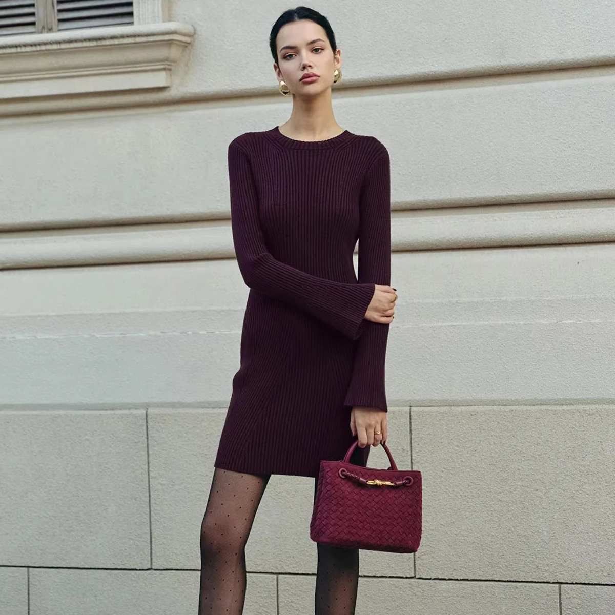 Elegant Womens Elegant Knitted Dress Classic Solid Color Formal Style Chic Refined for Cocktail Parties