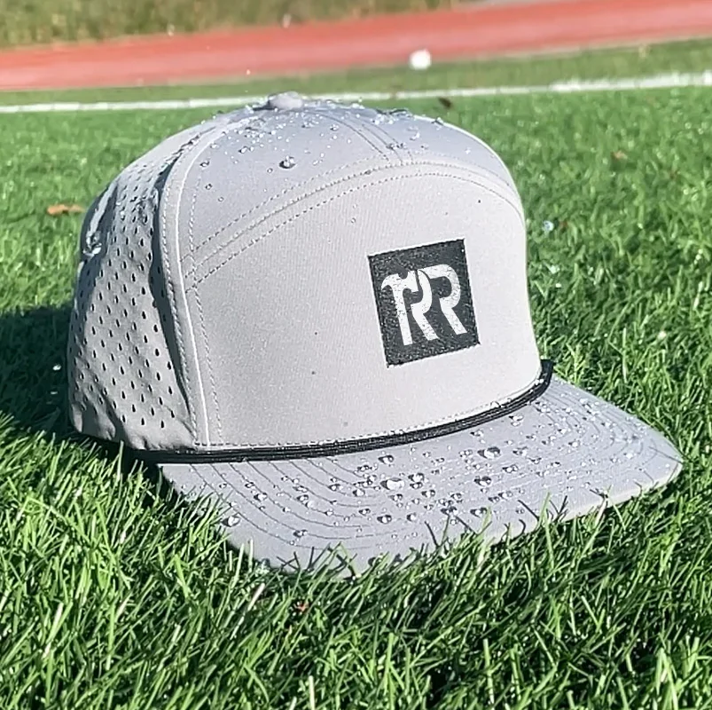 OEM M Hat With Custom logo Waterproof Sports Golf Baseball Cap With Rope Quick Drying Performance Dad Cap 7 Panel Curved