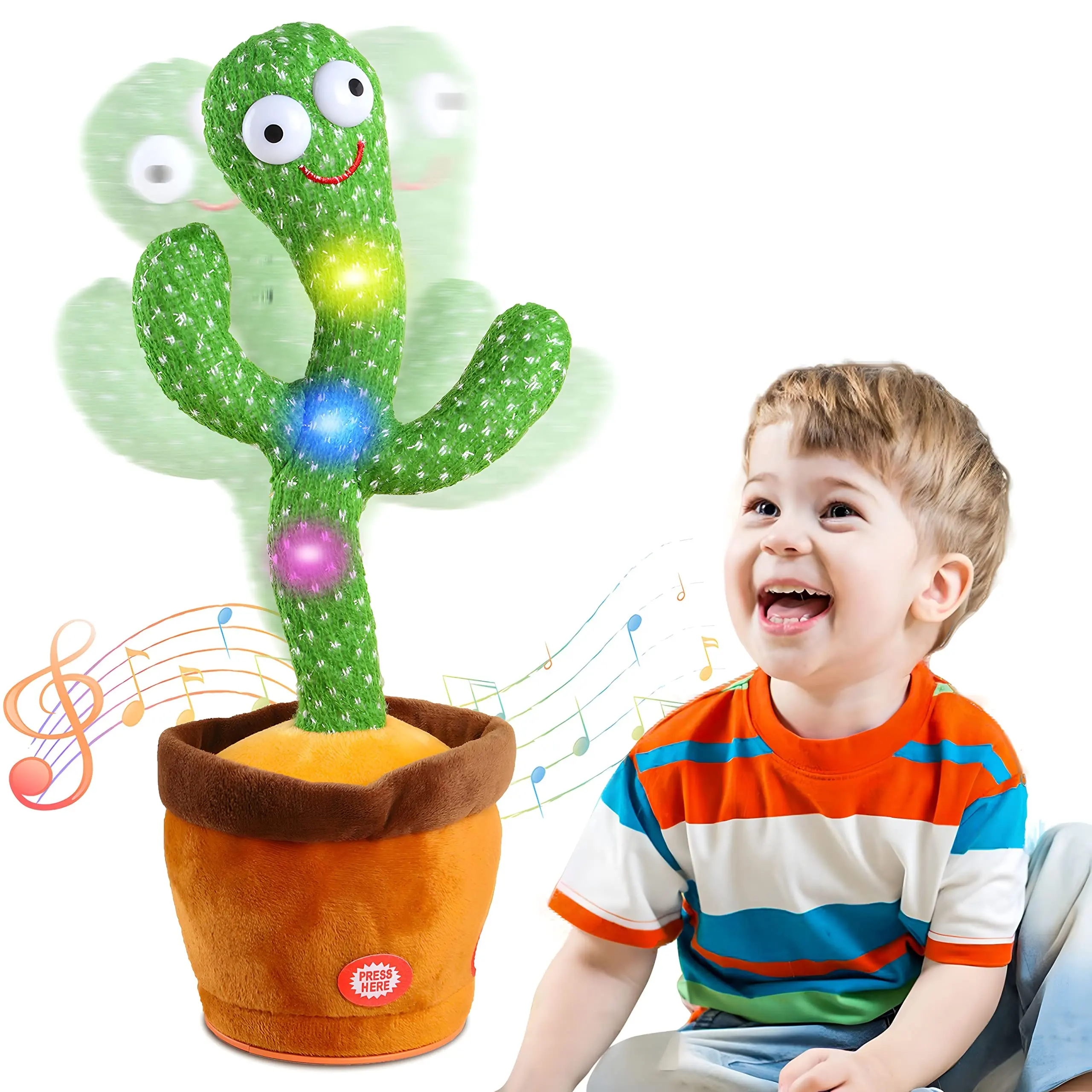2024 New Hot Popular Stupid Talking Cactus Repeats What You Say Toy 120 Songs Dancing Rechargeable Electronic Plush Toys