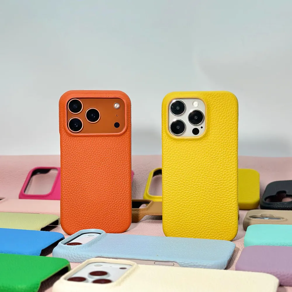 Custom Design Cell Phone Case Genuine Pebble Leather Slim Shockproof Phone Case for Iphone 17 Pro Max Phone Case