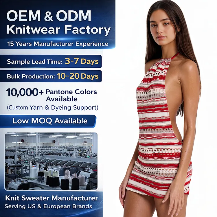 OEM ODM Clothing Manufacturers Women's Knitted Striped Sleeveless Bodycon Backless Minimalist Thin Summer Dress Sweaters