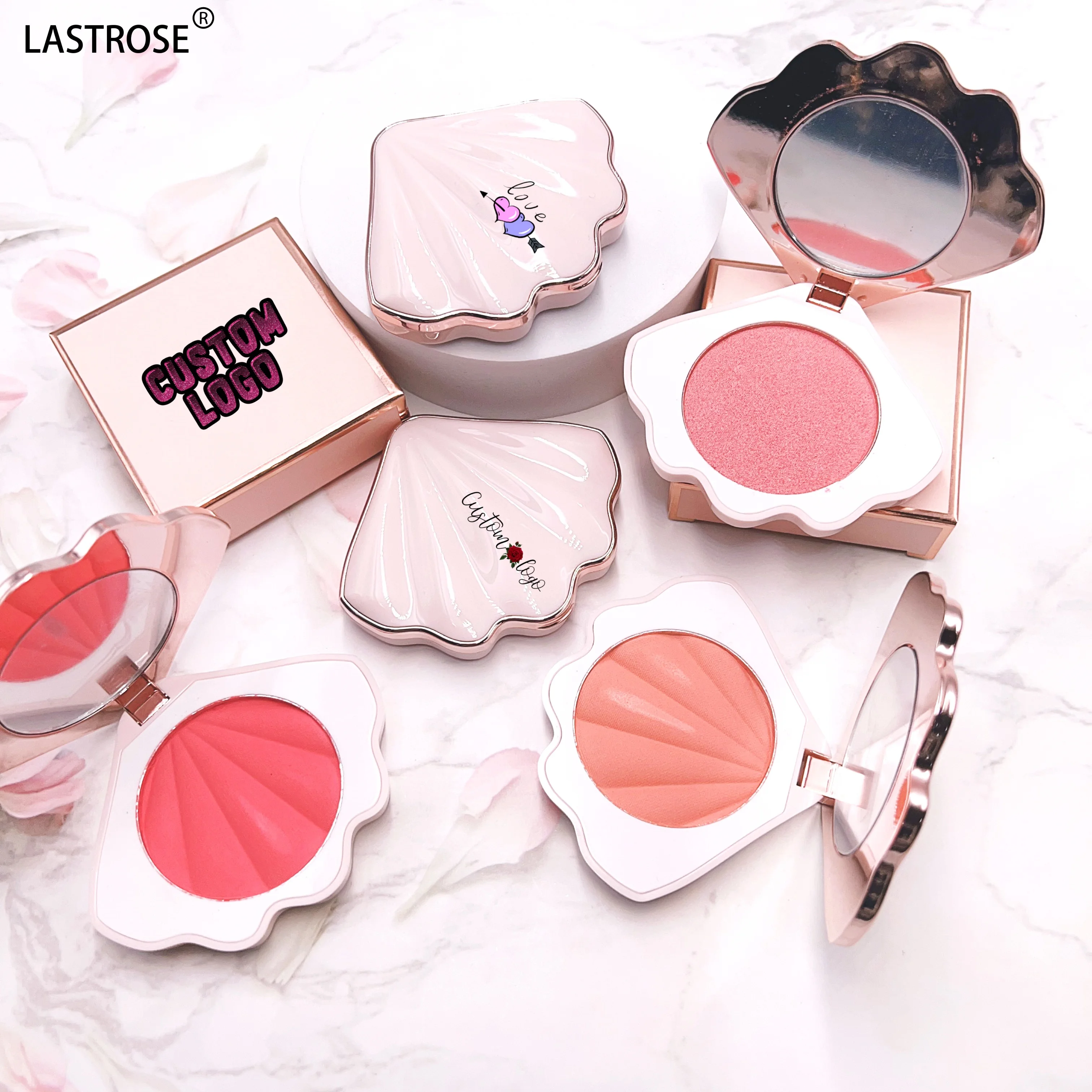 Private Label Shell Shape High Pigment Shimmer Pink Waterproof Vegan Blush Glitter Body Face Make up Blusher Cosmetics