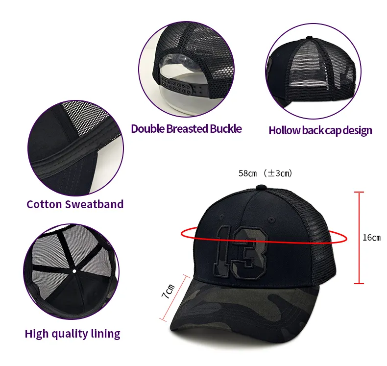 6 Panel Structured Outdoor Gorra Golf Custom Sport Caps Number 13 Embroidered logo Cotton Customized Baseball Cap