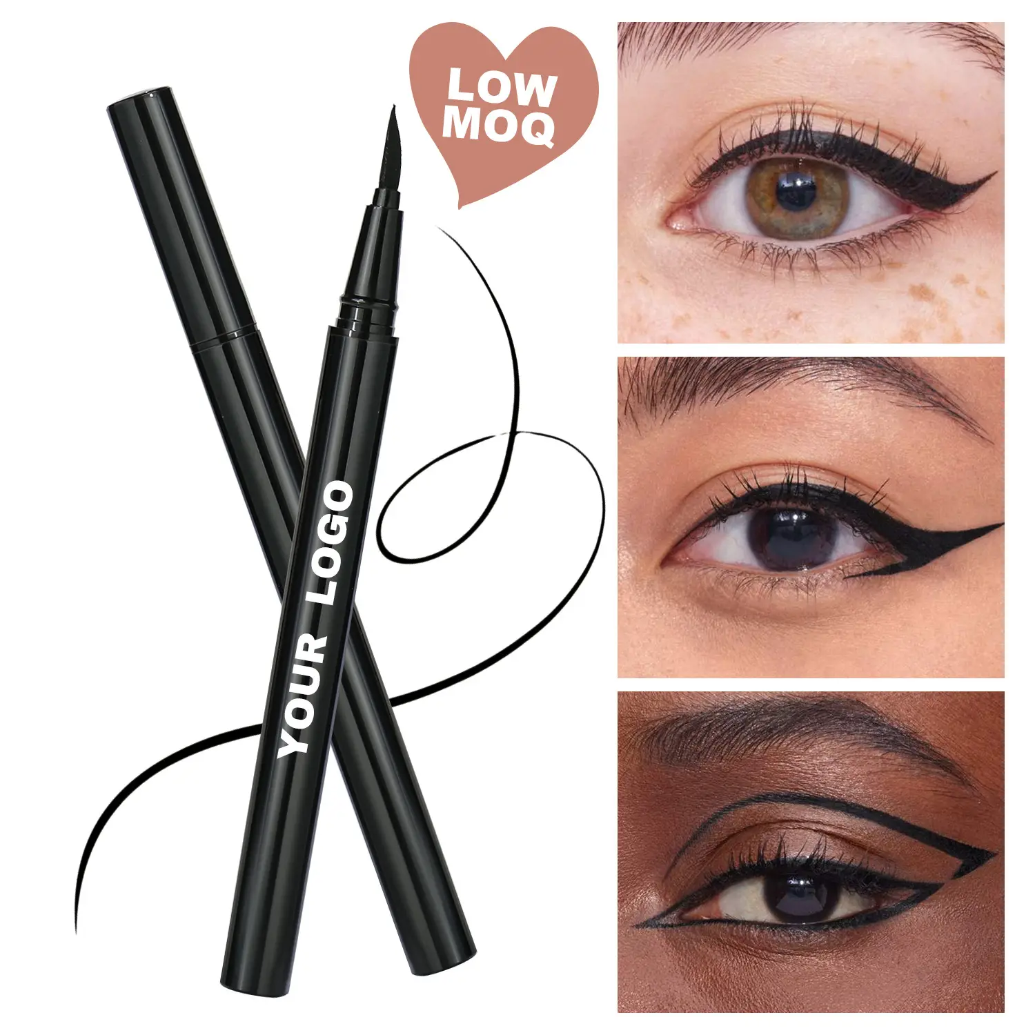 Wholesale Waterproof 24 Hours Long Lasting Quick Drying Smudge Proof Rich Black Liquid Eyeliner with Crescent Brush Head
