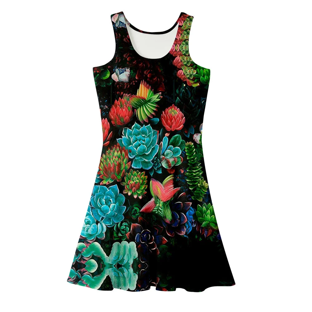 Over Size Casual Customized Sublimation Print Knit Logo Dress Ladies Sleeveless Solid Round Neck Ribbed Tank Top Women Dresses
