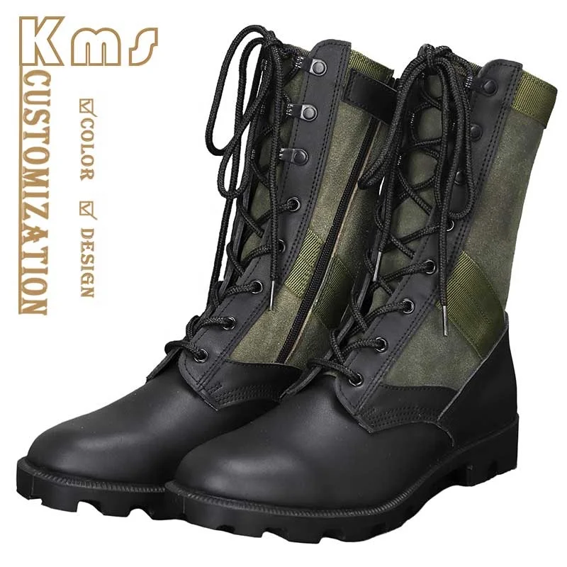 KMS Custom Professional Waterproof Breathable Full Leather Training Outdoor High Quality Anti Slip Rubber Tactical Boots