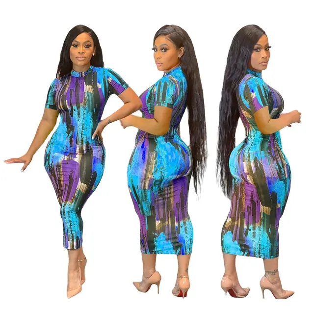 Casual Women Summer Dress round neck short sleeve Casual Gothic Vintage Fashion Chiffon Dress for women