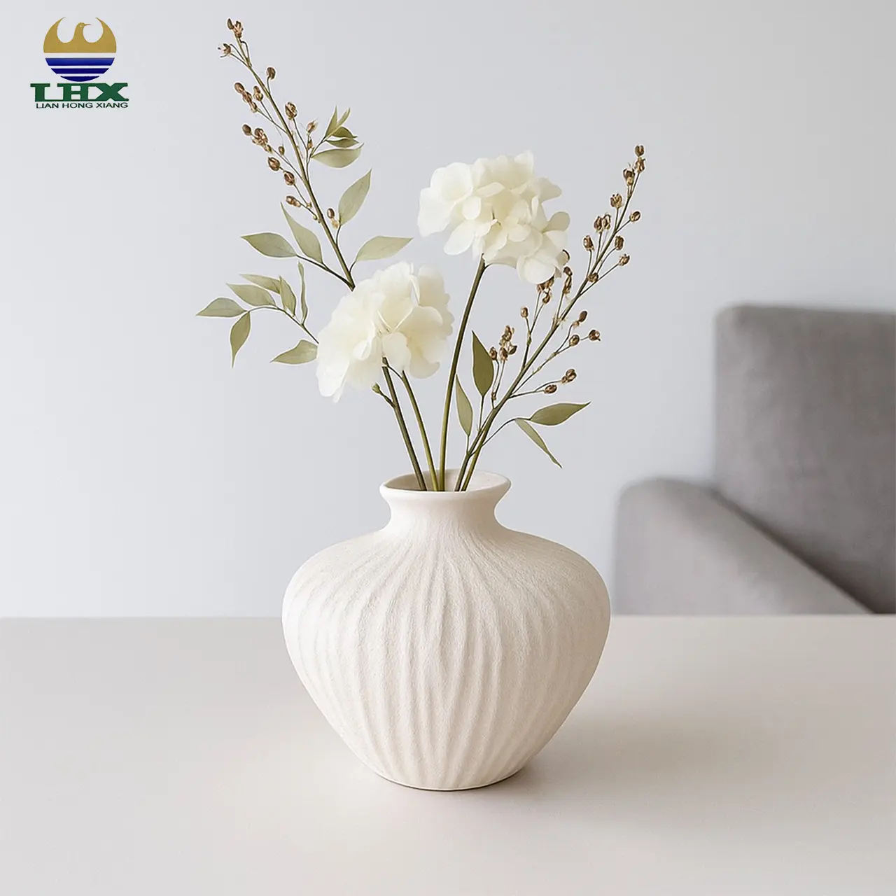 Wholesale Nordic Minimalist White Ceramic Vase Textured Matte Flower Vase for Home Decor Living Room Centerpiece Tabletop Vase