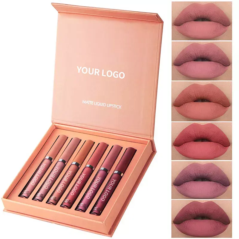 Custom Logo 6 Pcs Waterproof Lipgloss Long Lasting Nude Glossy Vegan Labiales 12 Colors Matte Private Label Liquid Lipstick